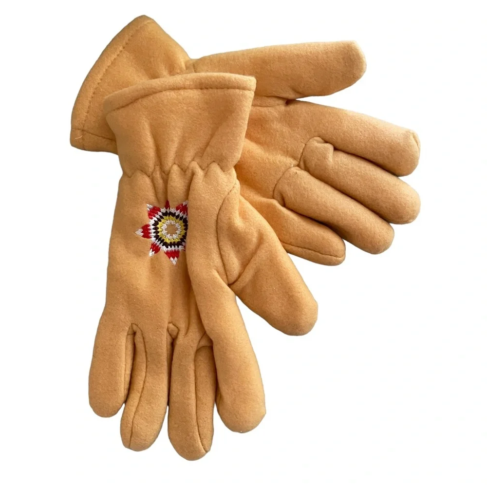 Women's Fleece Winter Gloves Lined Chamois Yellow with Embroidered Star Motif